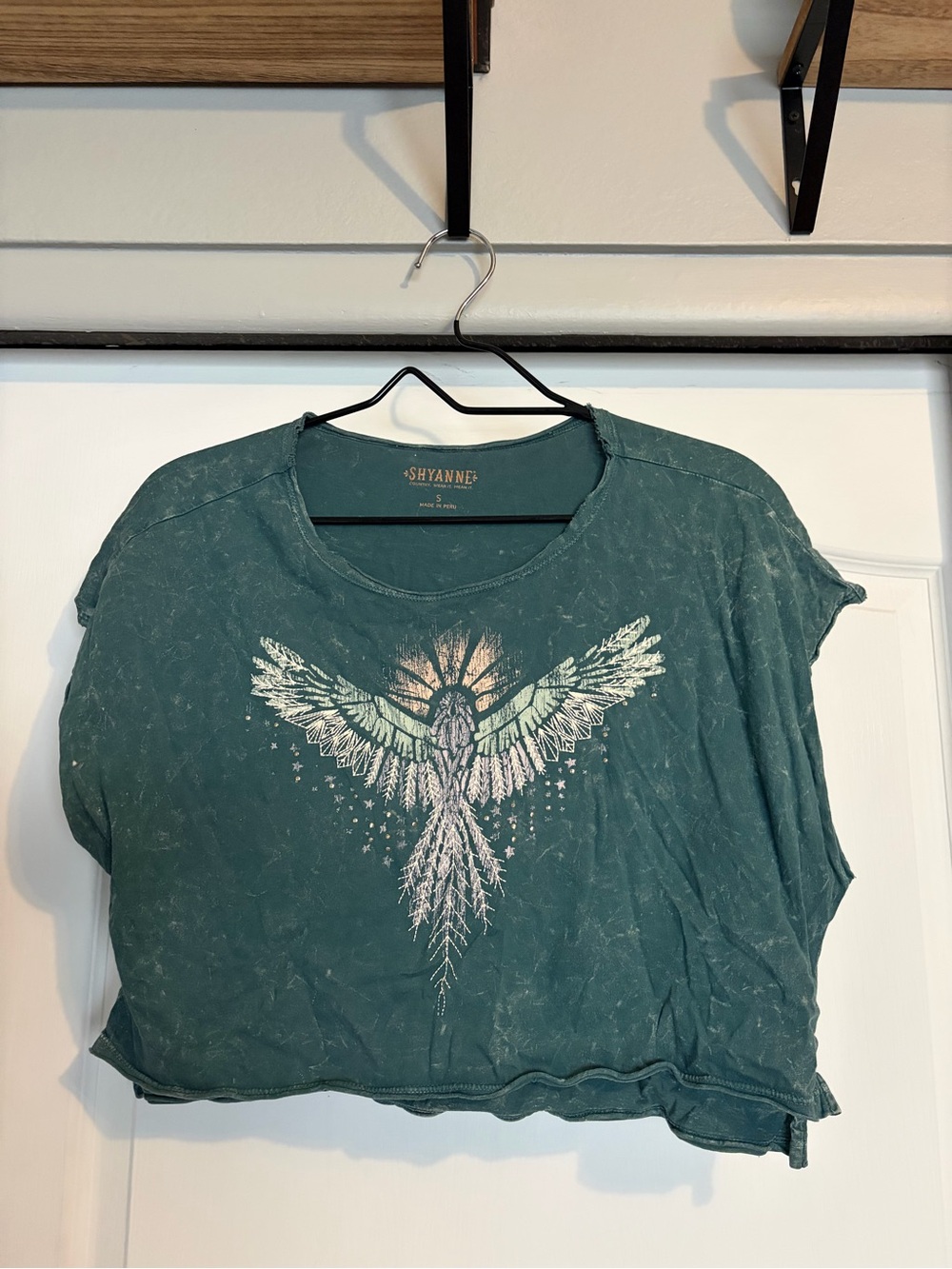 Shyanne Teal Graphic Bird Crop Top